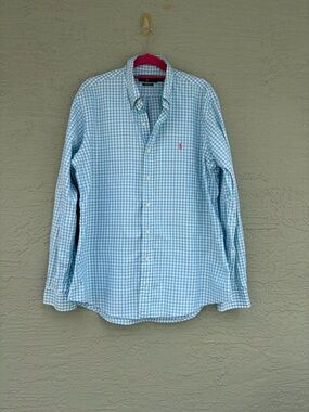 Polo Ralph Lauren Shirt Mens XL Blue White Gingham Button Down Pink Pony